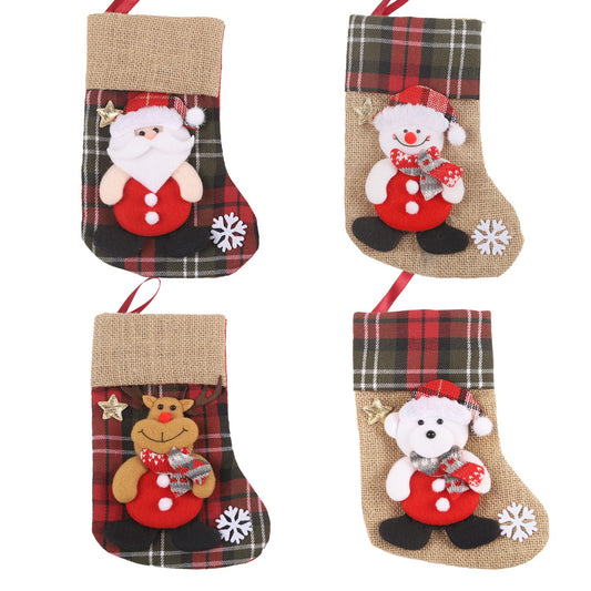 Christmas linen checkered gift bag 3D